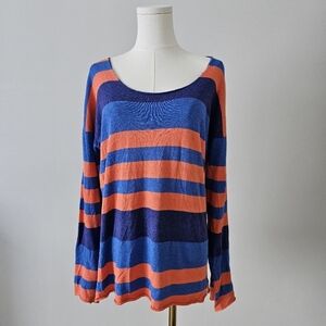 One teaspoon orange blue striped scoop neck sweater Size s